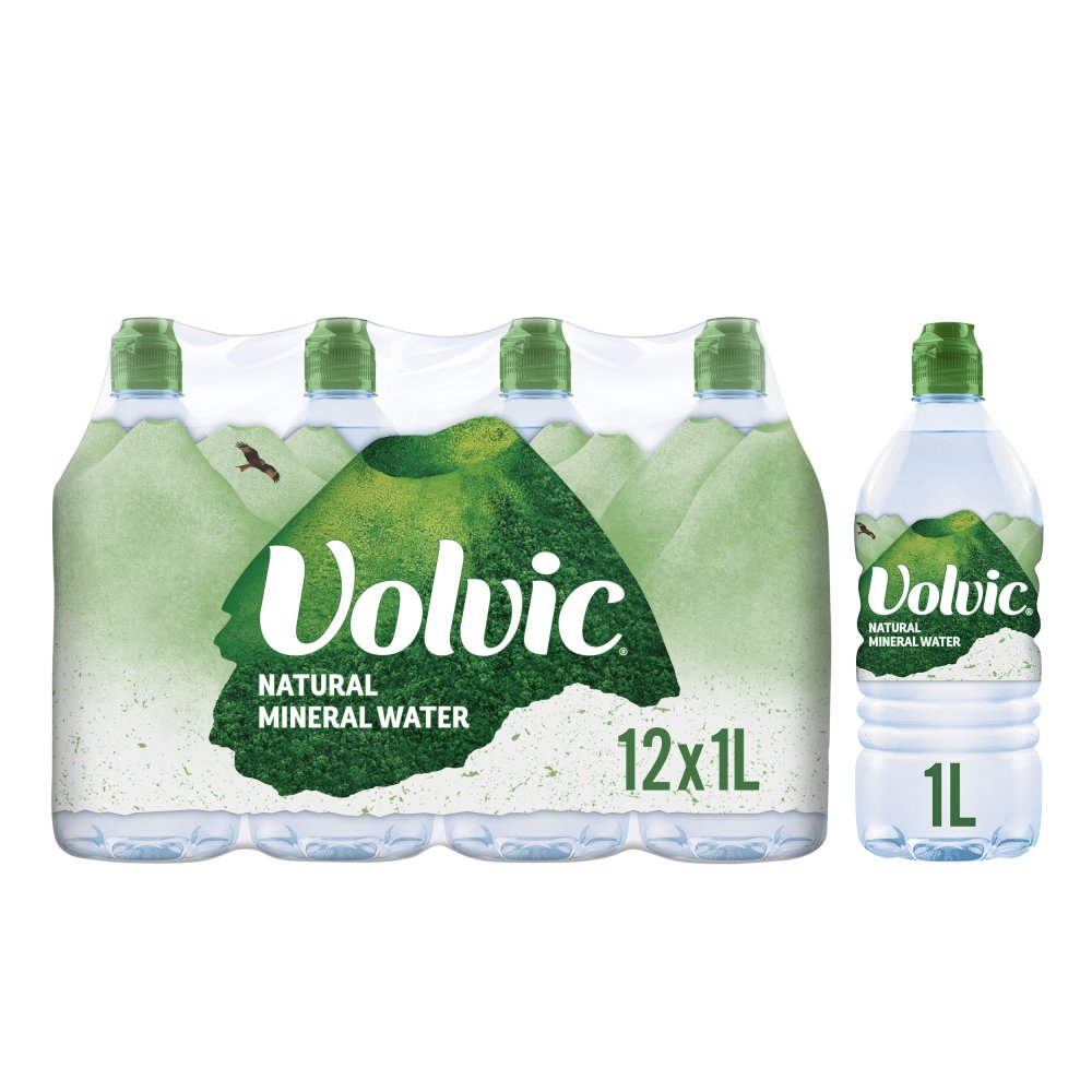 Volvic Natural Mineral Water 12 x 1L 1Ltr × 12 × 1