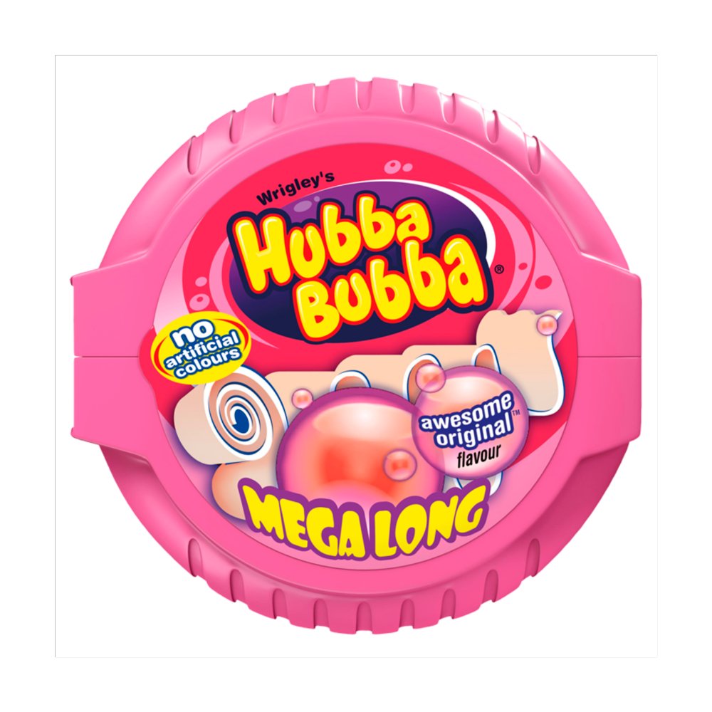 Hubba Bubba Fancy Fruit Bubblegum Mega Long Tape 56g Pkt × 12 × 15