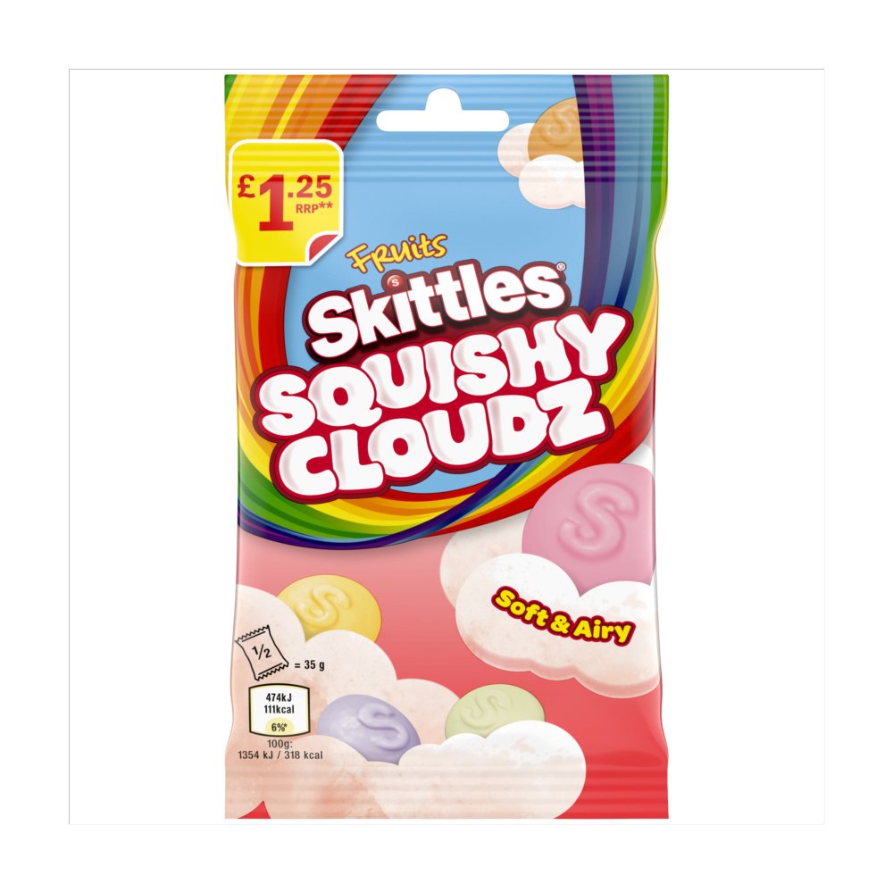 Skittles Squishy Cloudz Chewy Sweets Fruit Flavoured Sweets Treat Bag   70g 70g × 14 × 1
