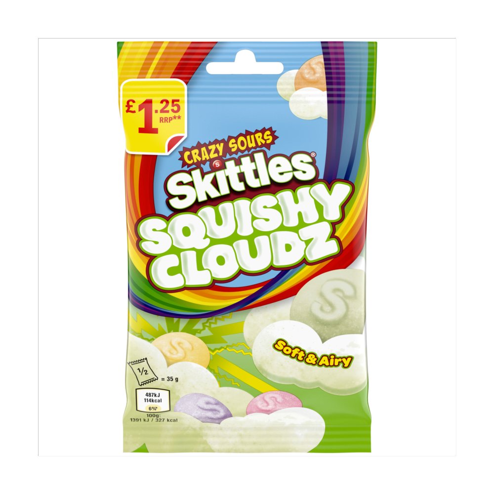 Skittles Squishy Cloudz Sour Sweets Fruit Flavoured Sweets Treat Bag   70g 70g × 14 × 1