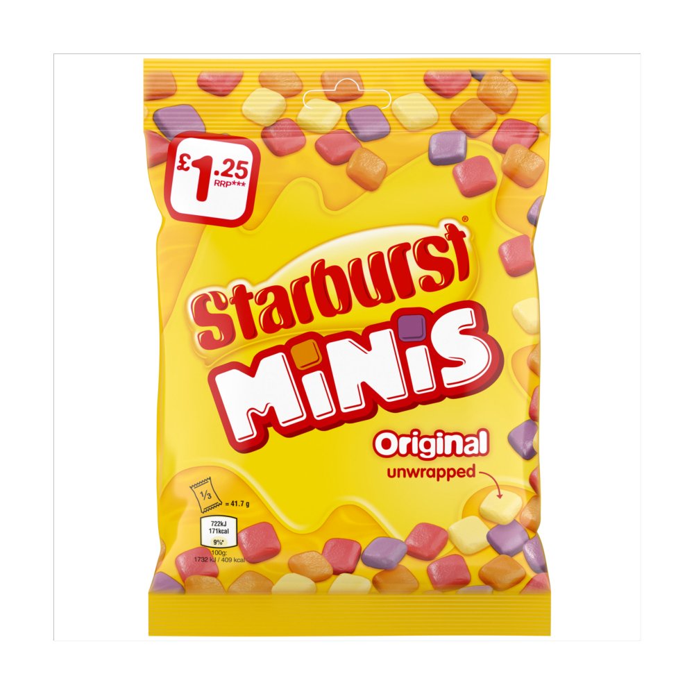 Starburst Minis Vegan Chewy Sweets Fruit Flavoured Treat Bag   125g 125g × 12 × 1