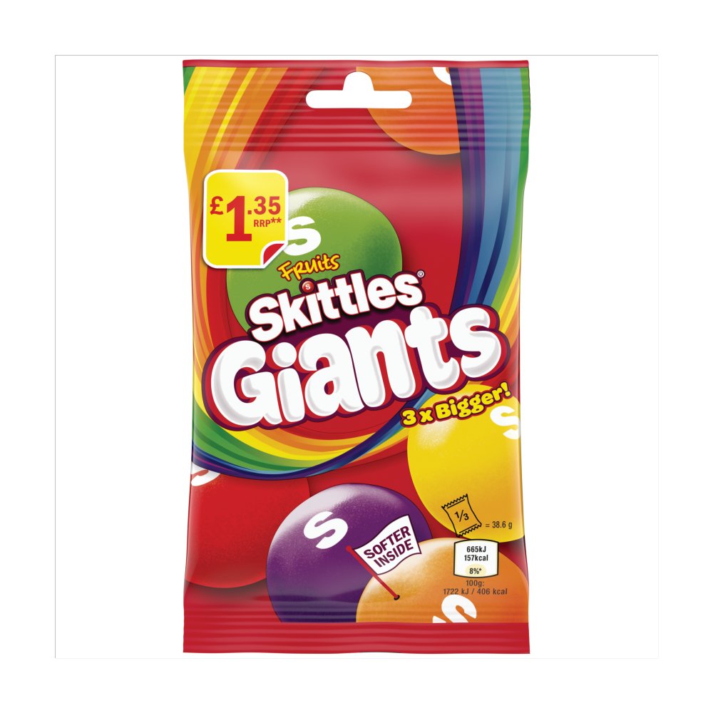 Skittles Giants Vegan Chewy Sweets Fruit Flavoured Treat Bag   116g 116g × 14 × 1
