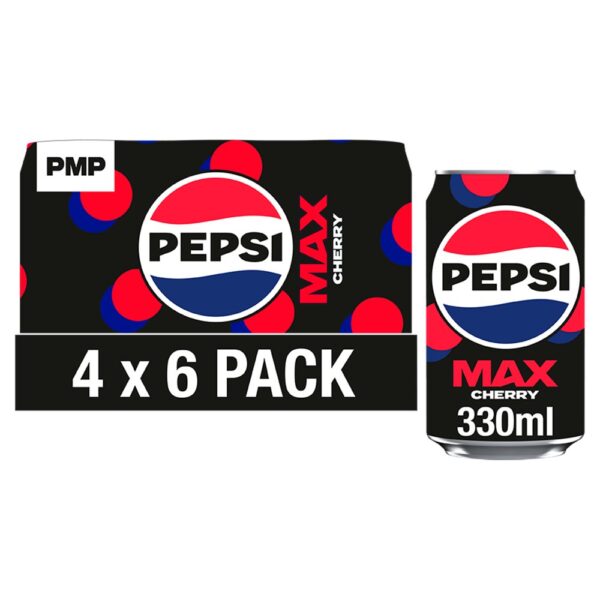 Pepsi Max Cherry No Sugar Cola Cans  6 x 330ml 330ml × 4 × 1