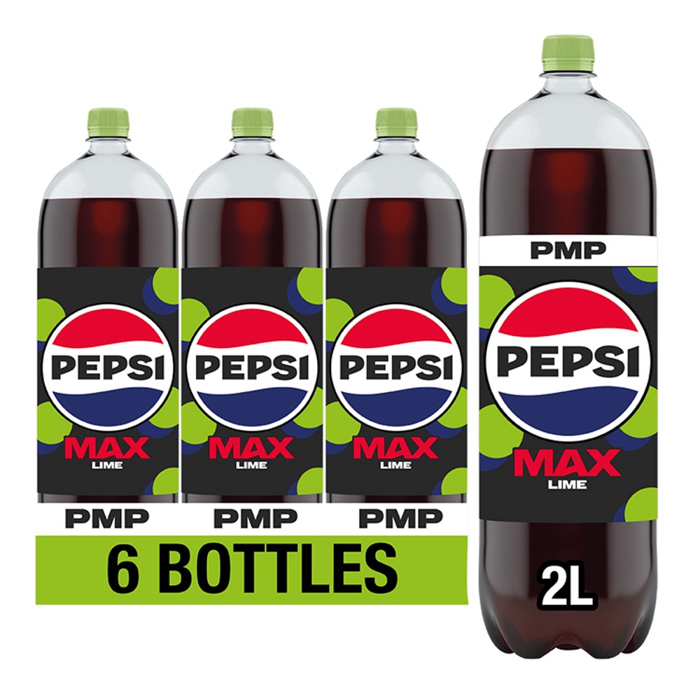 Pepsi Max Lime No Sugar Cola Bottle  2L 2Ltr × 6 × 1
