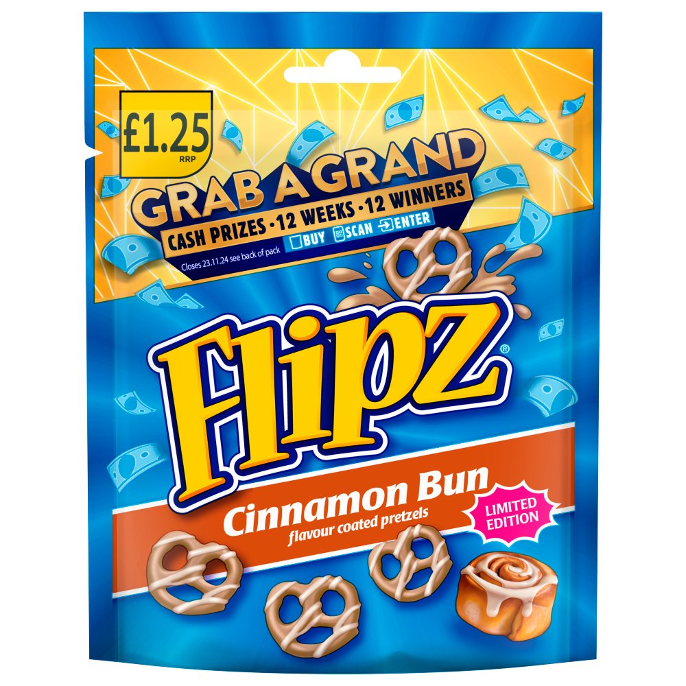 Flipz Cinnamon Bun Flavour Coated Pretzel Snacks  , 80g 80g × 12 × 1