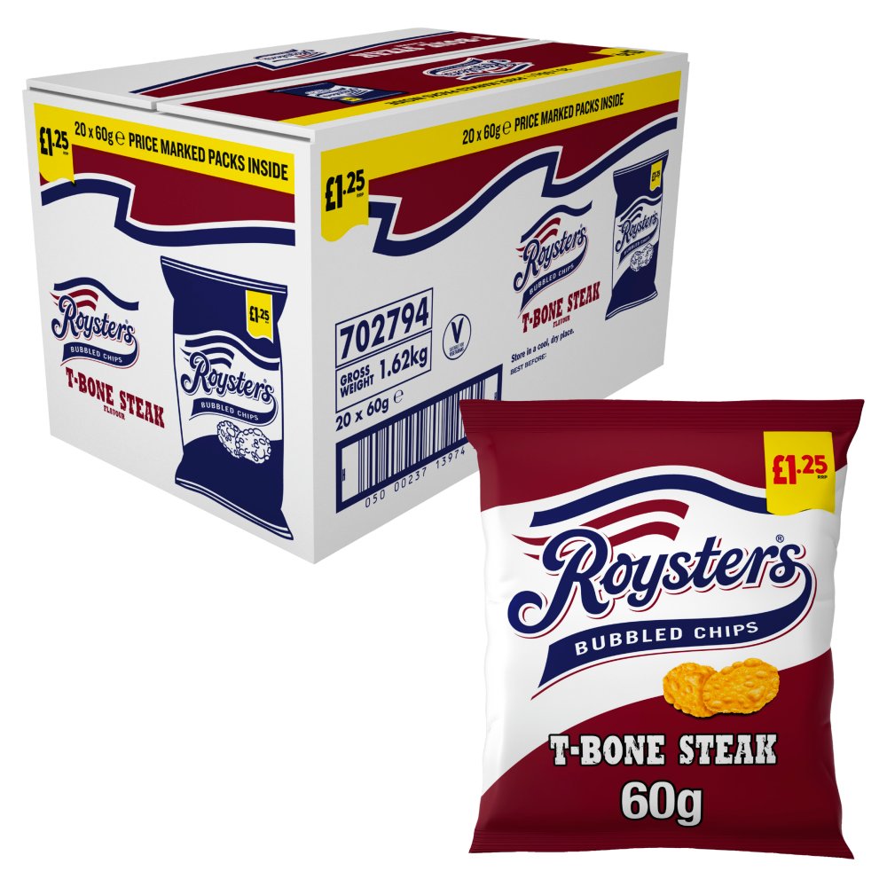Roysters T-Bone Steak Crisps 60g,   60g × 20 × 1