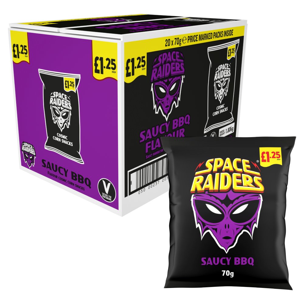 Space Raiders Saucy BBQ Crisps 70g,   70g × 20 × 1