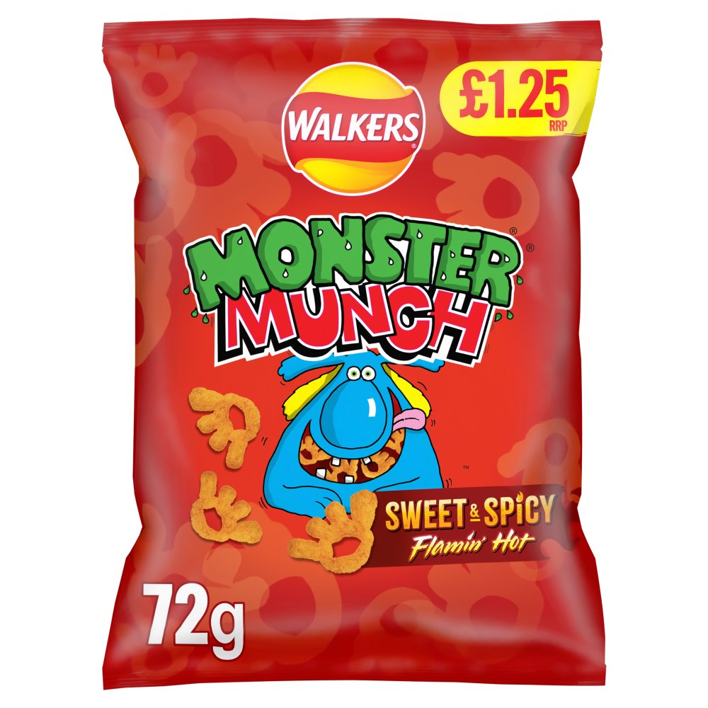 Walkers Monster Munch Sweet & Spicy Snacks Crisps  RRP  72g 72g × 18 × 1