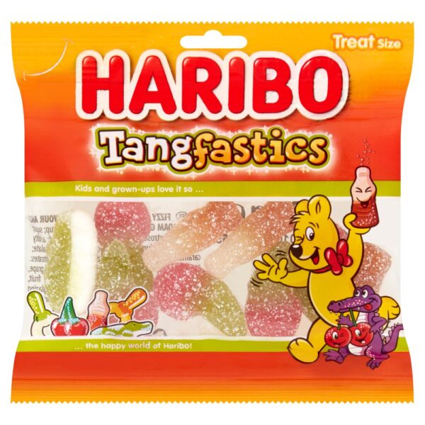 HARIBO Tangfastics Fruit & Cola Flavour Fizzy Jelly Sweets Fun Size Bag 16g Std × 100 × 1