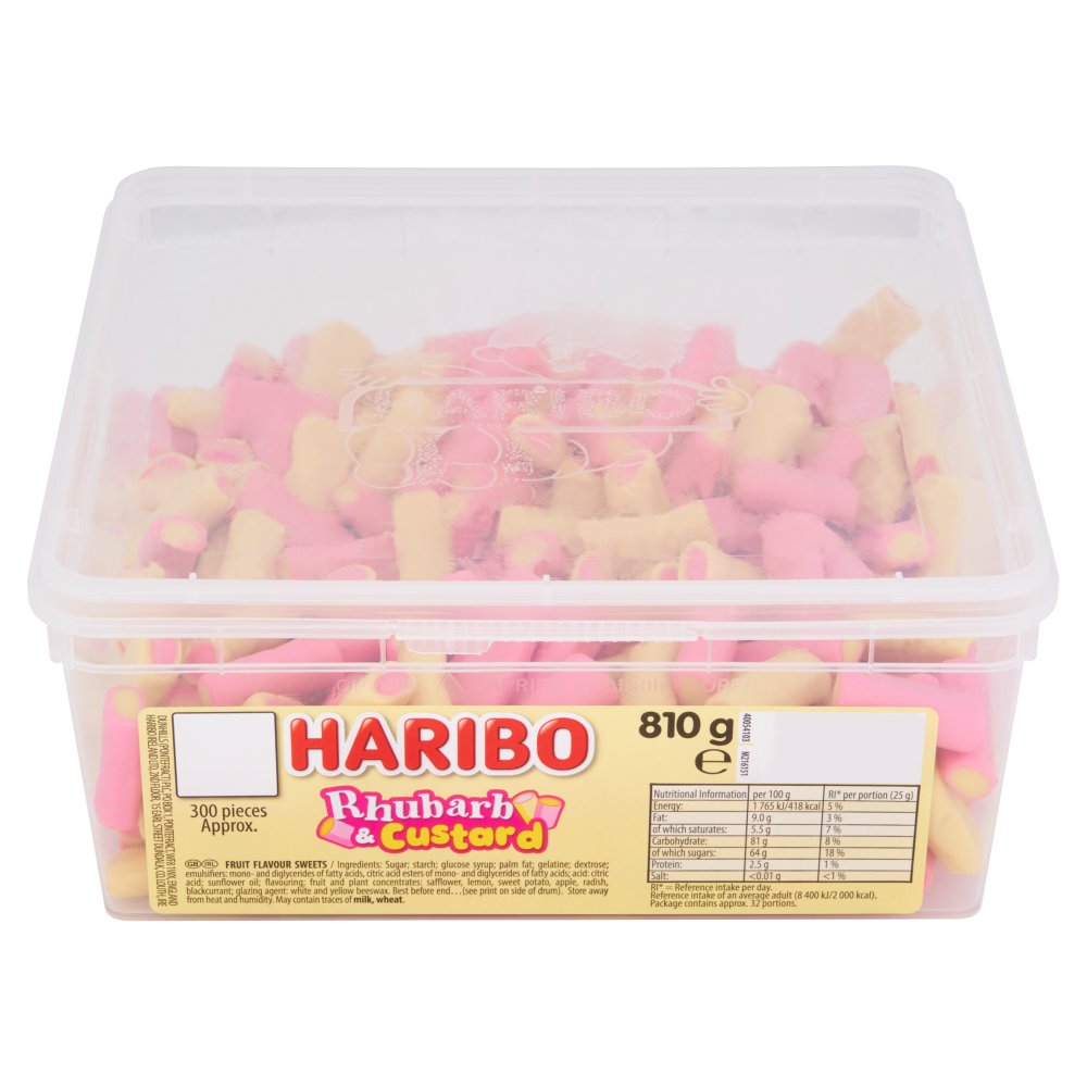HARIBO Rhubarb & Custard Chewy Sweets Tub 810g Pce × 300 × 6