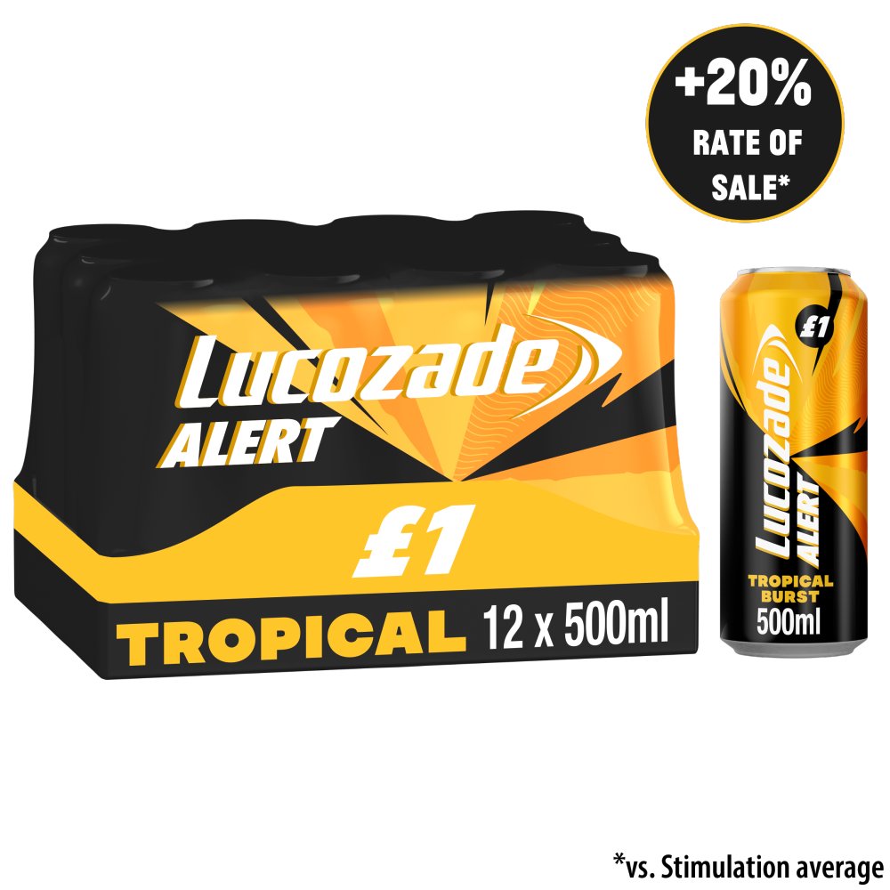 Lucozade Alert Tropical Burst Energy Drink 500ml   500ml × 12 × 1