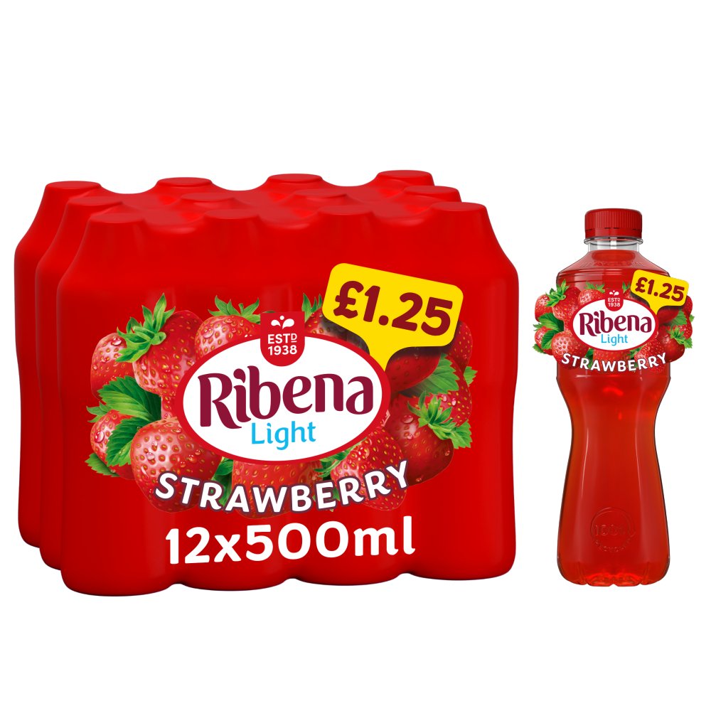 Ribena Strawberry Juice Drink No Added Sugar 500ml   500ml × 12 × 1