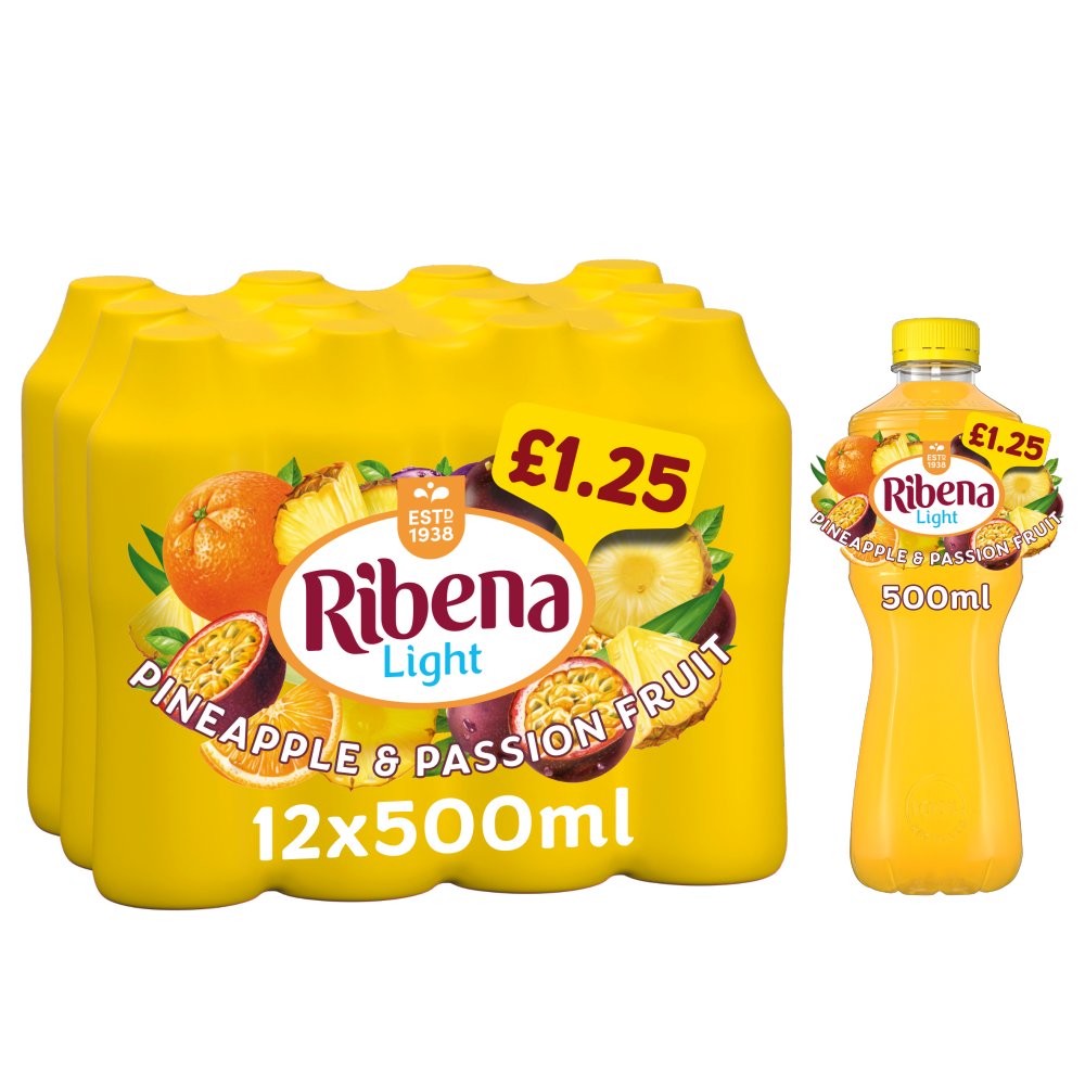 Ribena Pineapple & Passion Fruit Juice Drink No Added Sugar 500ml  500ml × 12 × 1