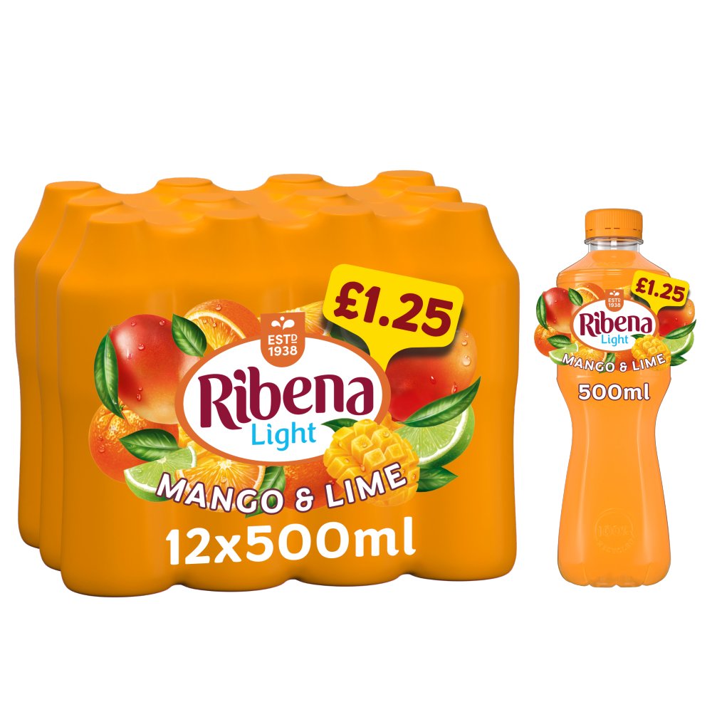 Ribena Mango and Lime Juice Drink No Added Sugar 500ml   500ml × 12 × 1