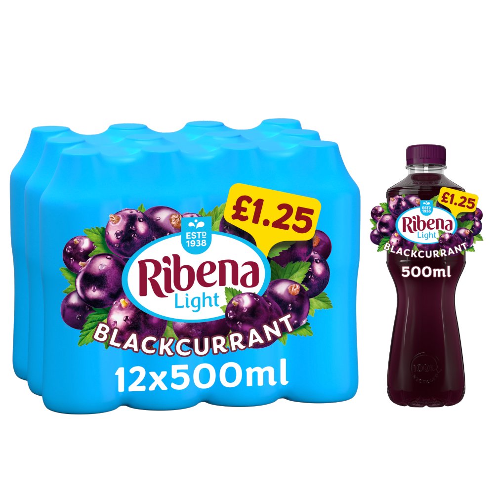 Ribena Blackcurrant Not Added Sugar Juice Drink 500ml   500ml × 12 × 1
