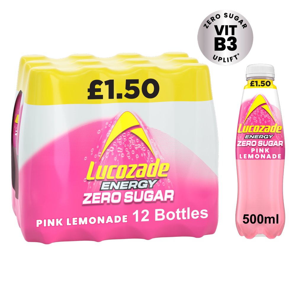 Lucozade Zero Sugar Drink Pink Lemonade 500ml   500ml × 12 × 1
