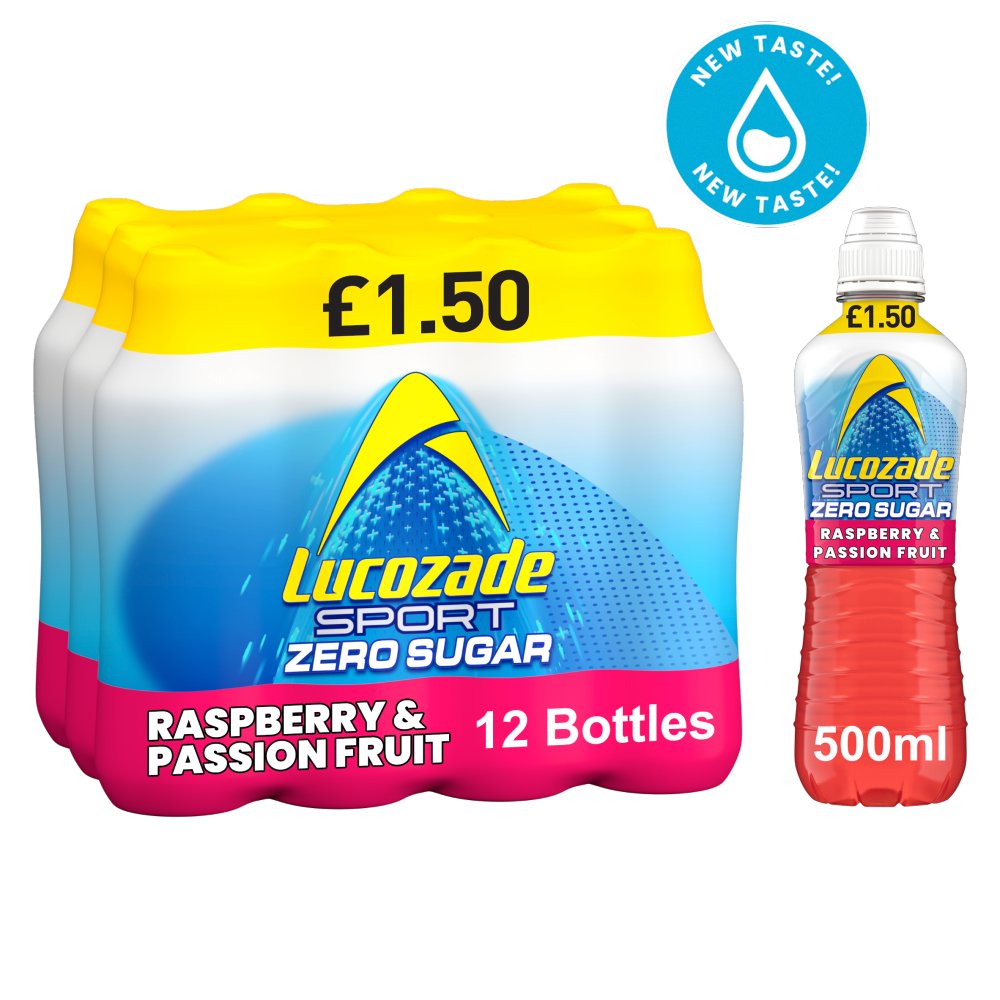 Lucozade Sport Drink Zero Sugar Raspberry & Passion Fruit 500ml   500ml × 12 × 1