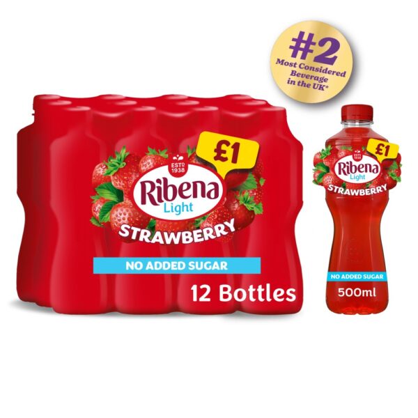 Ribena Strawberry Juice Drink No Added Sugar 500ml   500ml × 12 × 1