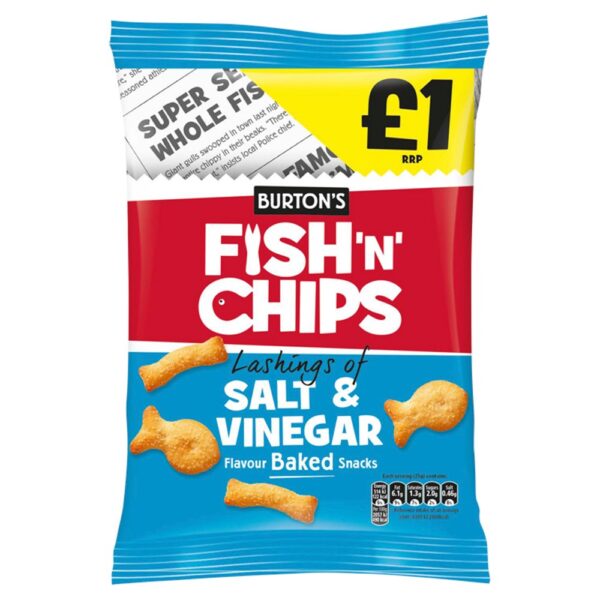 Burton's Fish'N' Chips Lashings of Salt & Vinegar Flavour Baked Snacks 10 x 125g 125g × 10 × 1