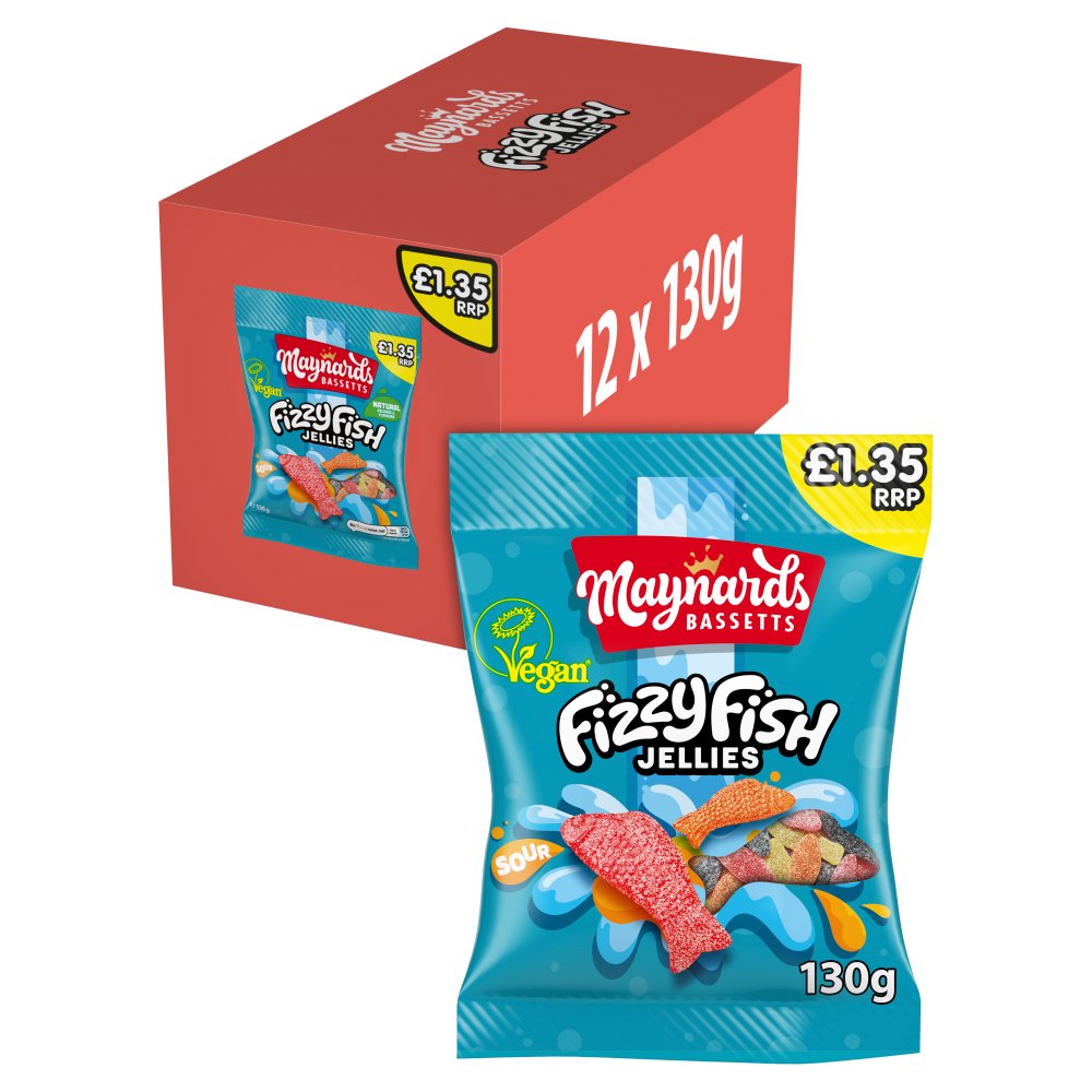Maynards Bassetts Fizzy Fish Sweets Bag   130g 130g × 12 × 1