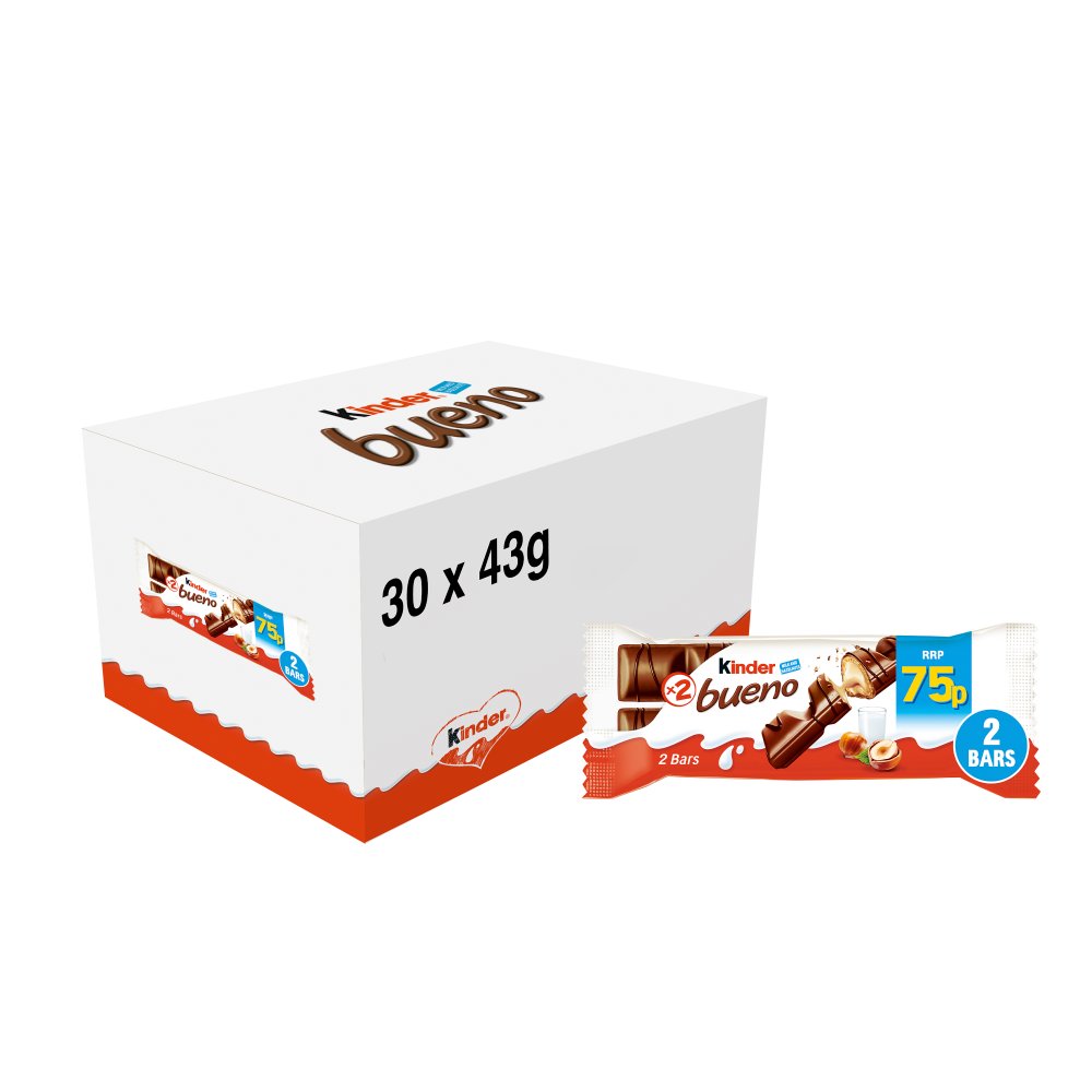 Kinder Bueno Milk Chocolate and Hazelnuts Duo Bar (2 x 43g) Lunch Box Sgl × 30 × 1