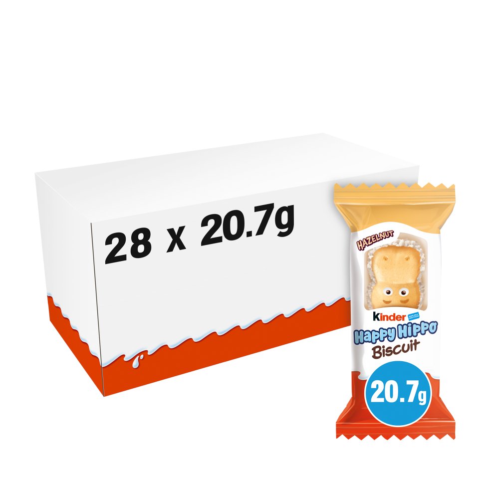 Kinder Happy Hippo Milk & Hazelnut Filling Wafer Biscuit Snack Bar 20.7g T1 × 28 × 1