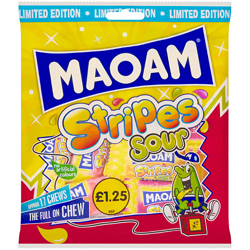 MAOAM Limited Edition Stripes Sour Chewy Sweets Sharing Bag 140g 140g × 14 × 1