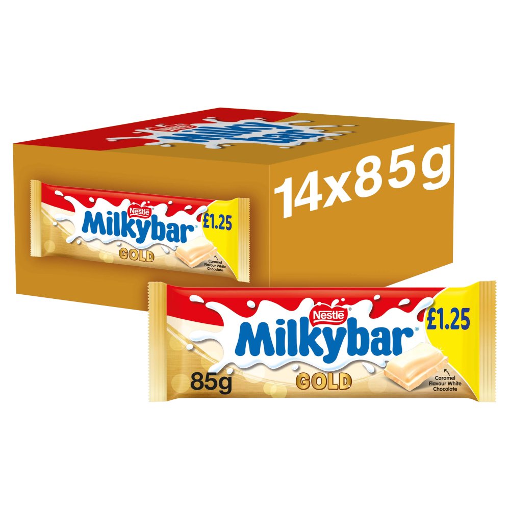 Milkybar Gold Caramel Flavour White Chocolate Sharing Bar 85g   Std × 14 × 1