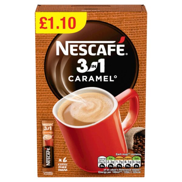 Nescafe 3in1 Caramel Instant Coffee 6 x 16g Sachets   17g × 11 × 1