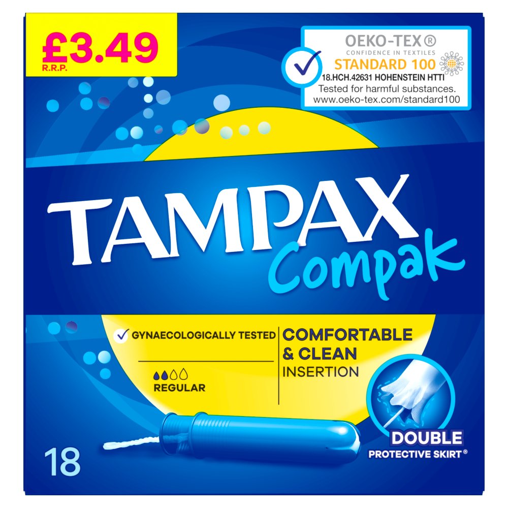 Tampax Compak Regular Tampons With Applicator X18 18s × 6 × 1
