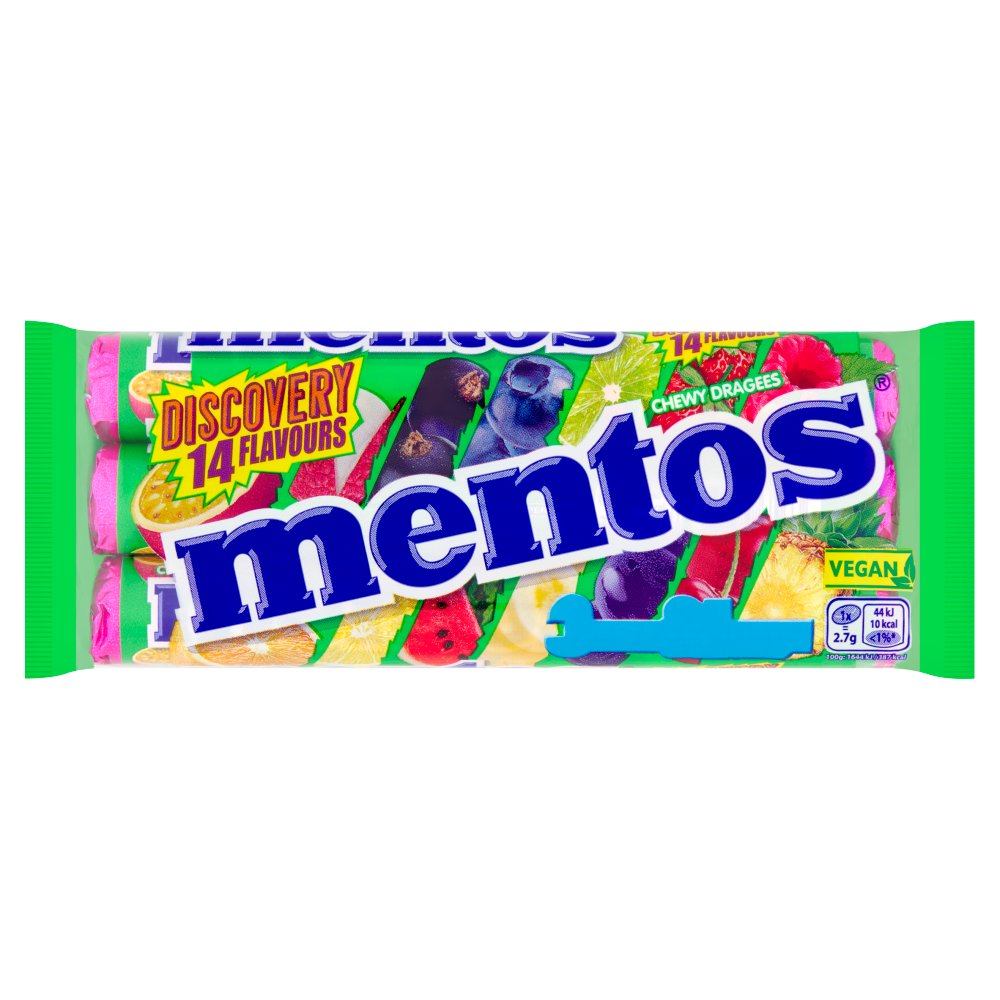 Mentos Discovery 14 Flavours Chewy Dragees Rolls 3 x 37.5g 114g × 25 × 1