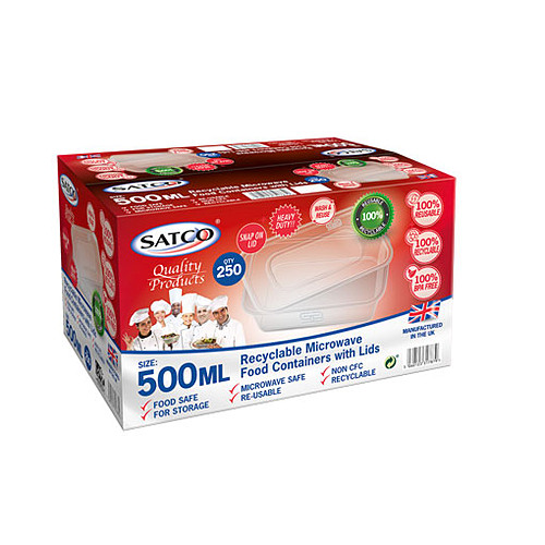 Satco 250 Microwave Oven Plastic Food Containers with Lids 500ml 250s × 1