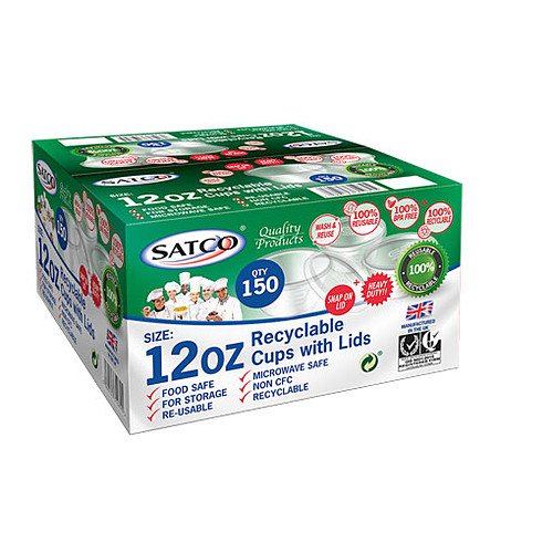 Satco Microwaveable Round Cups & Lids 12Oz 150s × 1