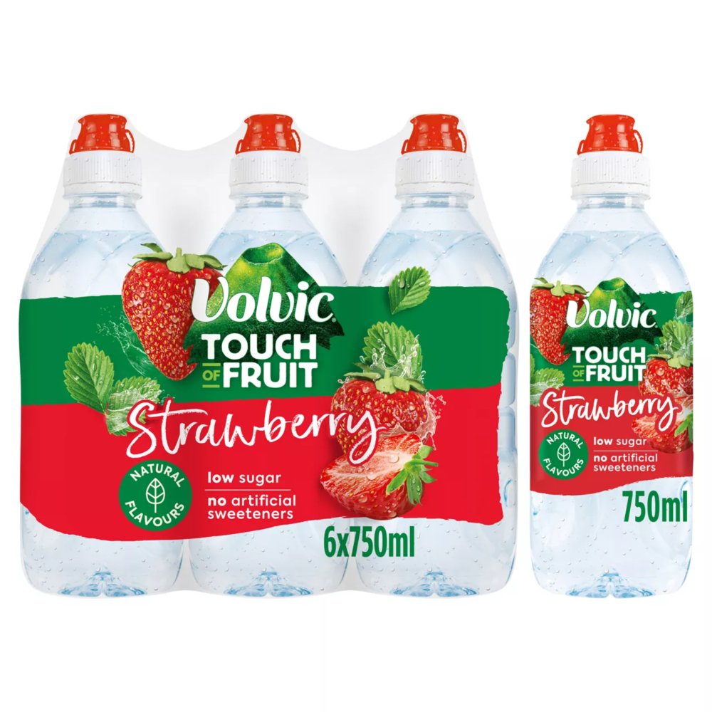 Volvic Touch of Fruit Low Sugar Strawberry Natural Flavoured Water 6 x 750ml 75Cl × 6 × 1