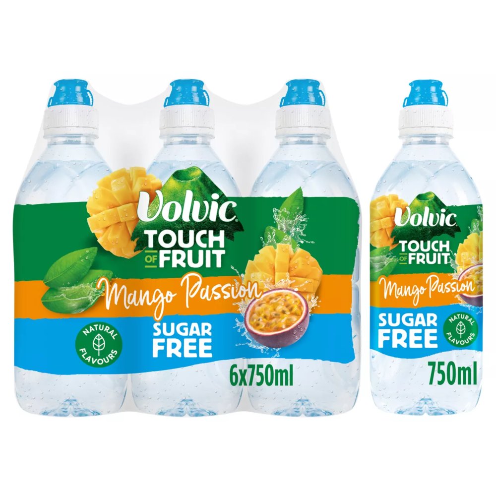 Volvic Touch of Fruit Sugar Free Special Edition Mango Passion Natural Flavoured Water 6 x 750ml 750ml × 6 × 1