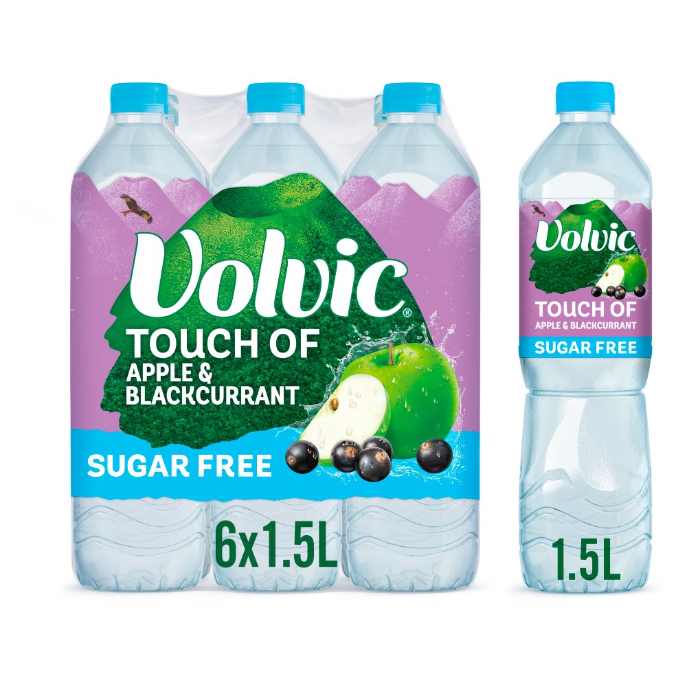 Volvic Touch of Fruit Apple & Blackcurrant Sugar Free Still Flavoured Water 1.5L 1.5Ltr × 6 × 1