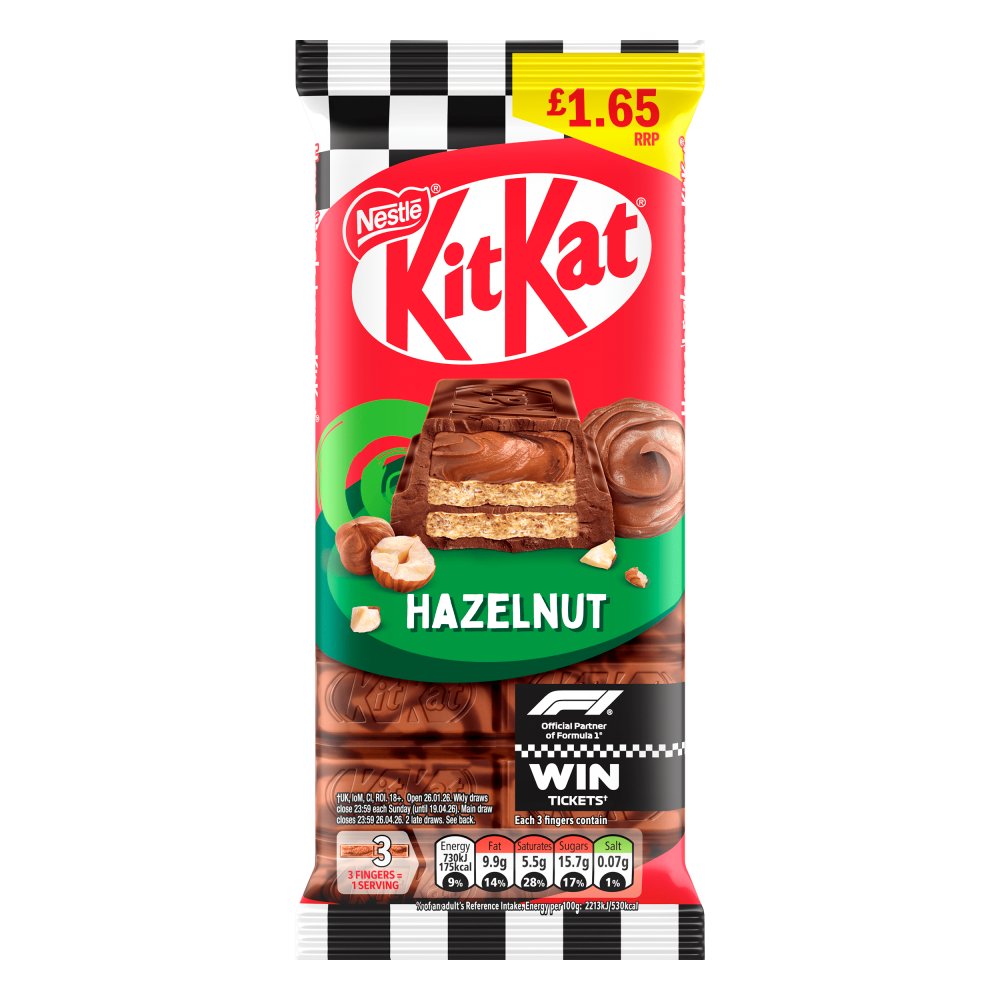 KitKat F1 Hazelnut Chocolate Sharing Bar 99g   99g × 15 × 1