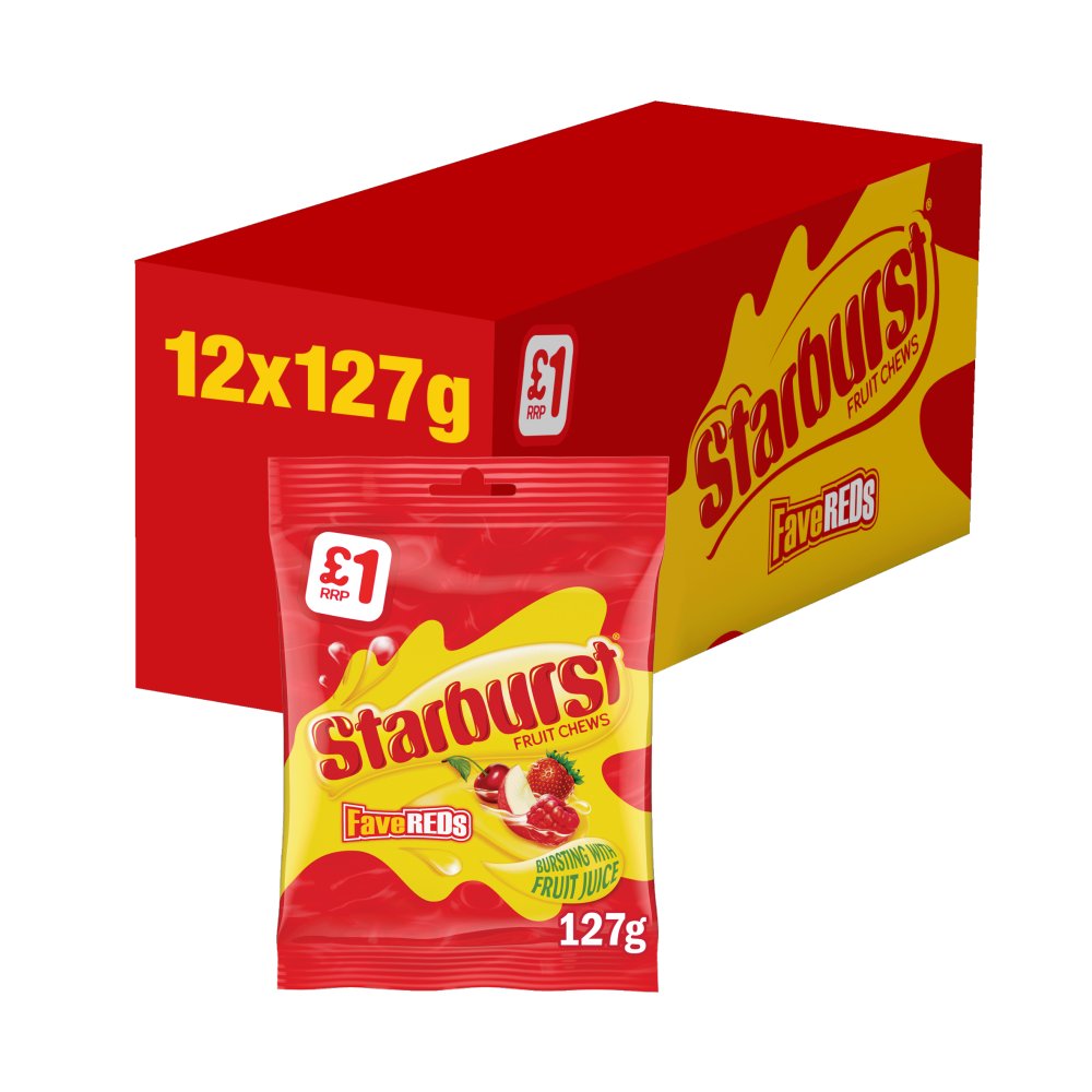 Starburst Fave Reds Vegan Chewy Sweets Fruit Flavoured Treat Bag 127g 127g × 12 × 1