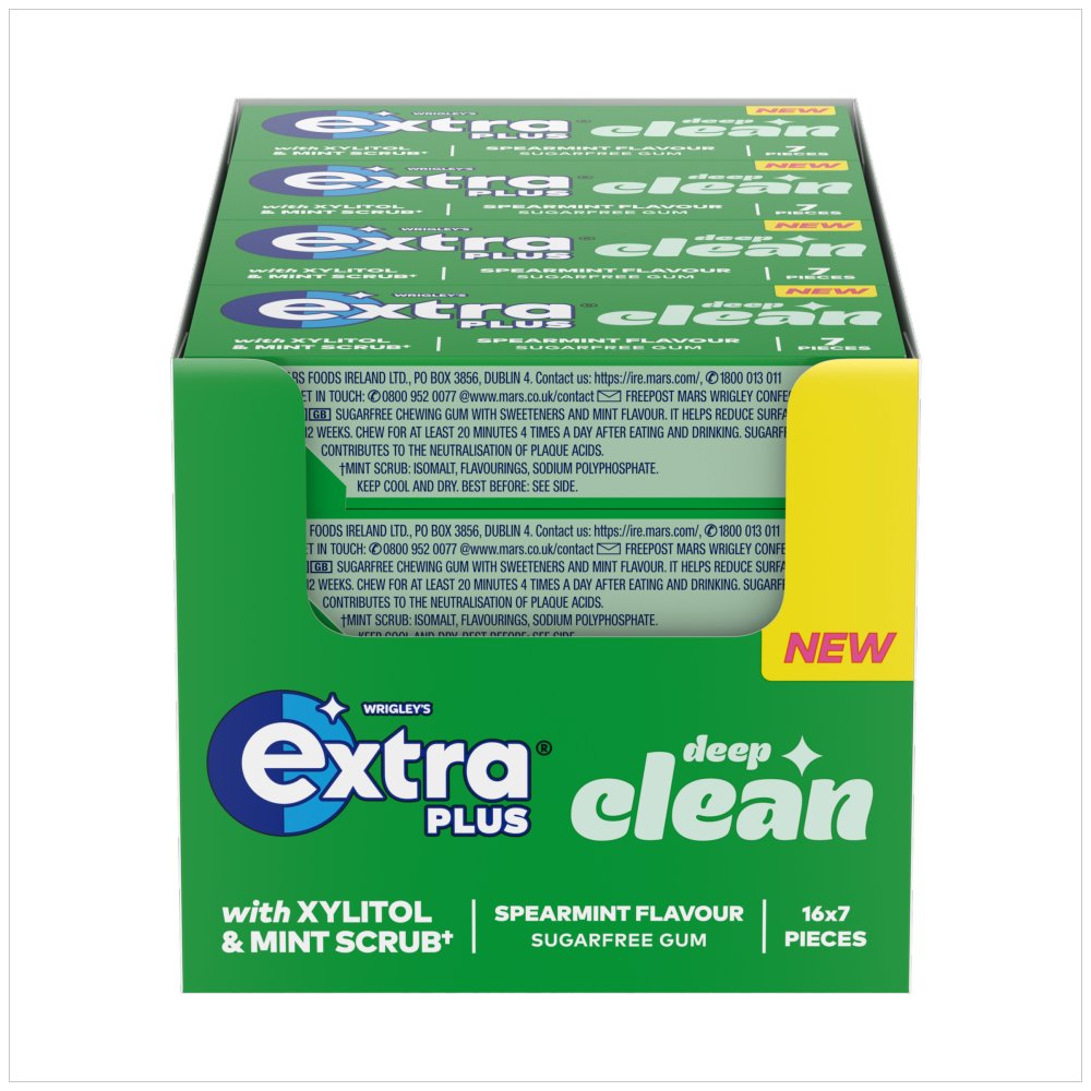 Extra Plus Deep Clean Sugarfree Chewing Gum 7 Pieces 17g × 16 × 1