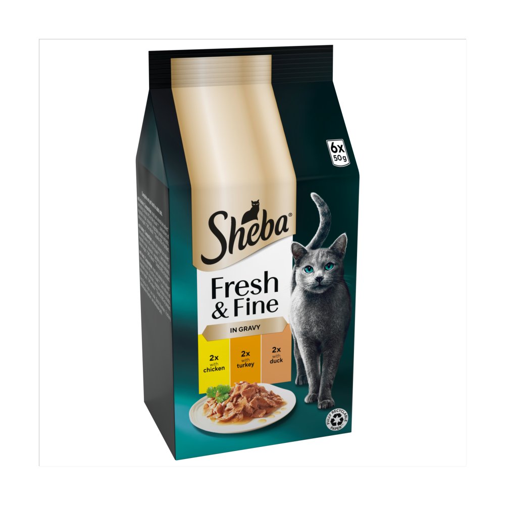 SHEBA® Fresh & Fine Adult Wet Cat Food Chicken &Turkey Gravy 6x50g Pouches 50g × 8