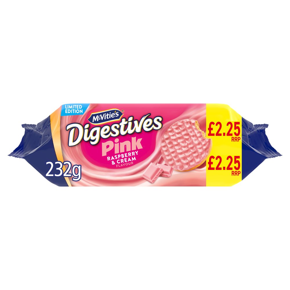 McVitie’s Limited Edition Digestives Pink Raspberry & Cream Flavour 232g 232g × 12 × 1