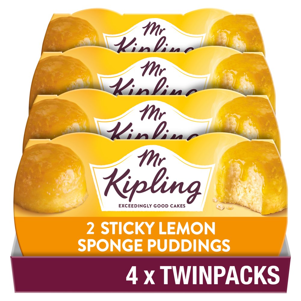 Mr Kipling Sticky Lemon Sponge Pudding Cake Dessert Pots 2x95g Std × 4 × 1