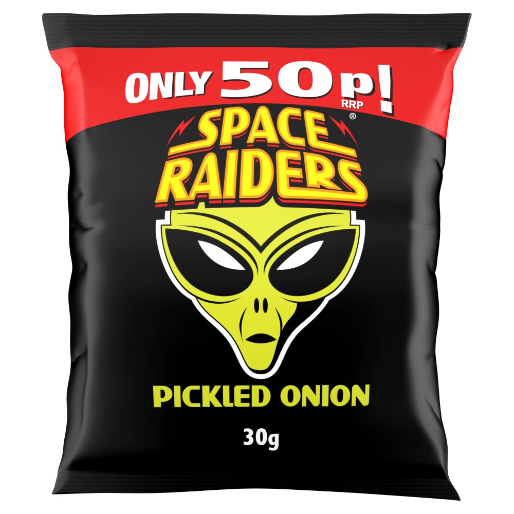 Space Raiders Pickled Onion Crisps 30g, 50p  P30g × 36 × 1