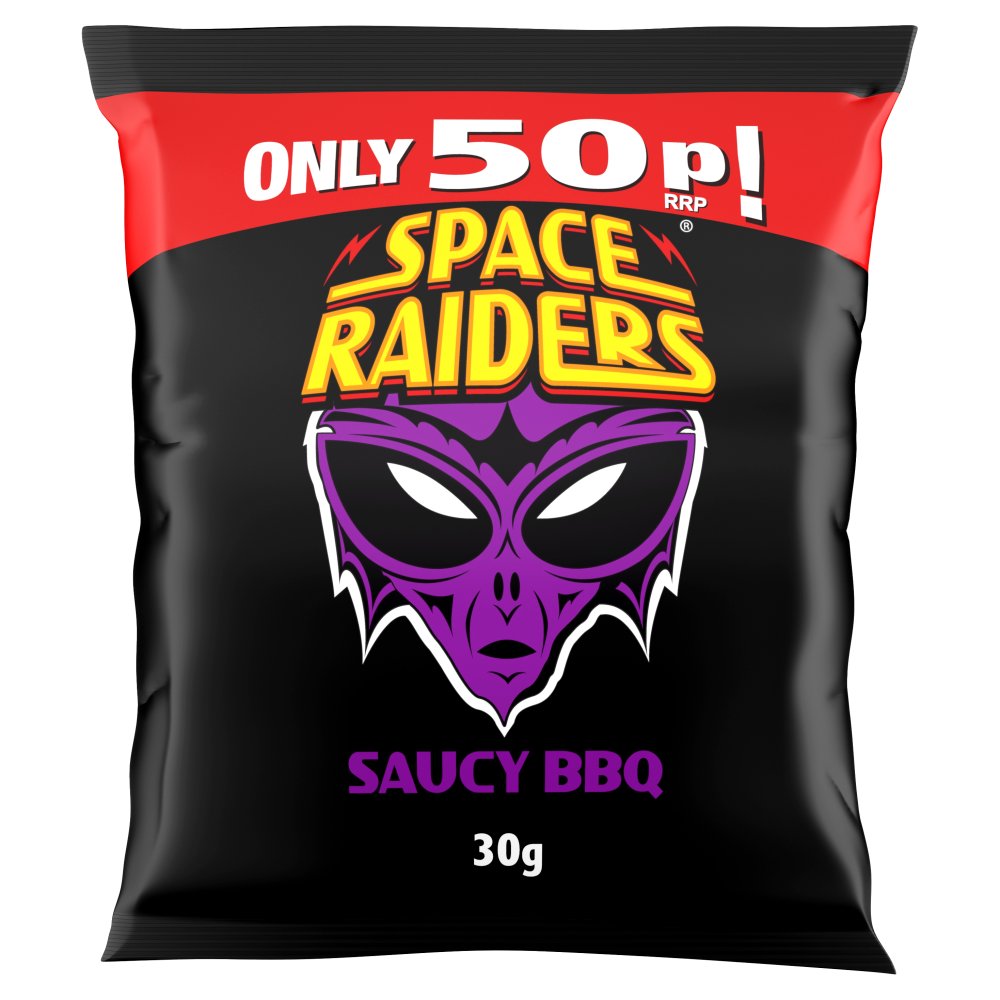 Space Raiders Saucy BBQ Crisps 30g, 50p  30g × 36 × 1