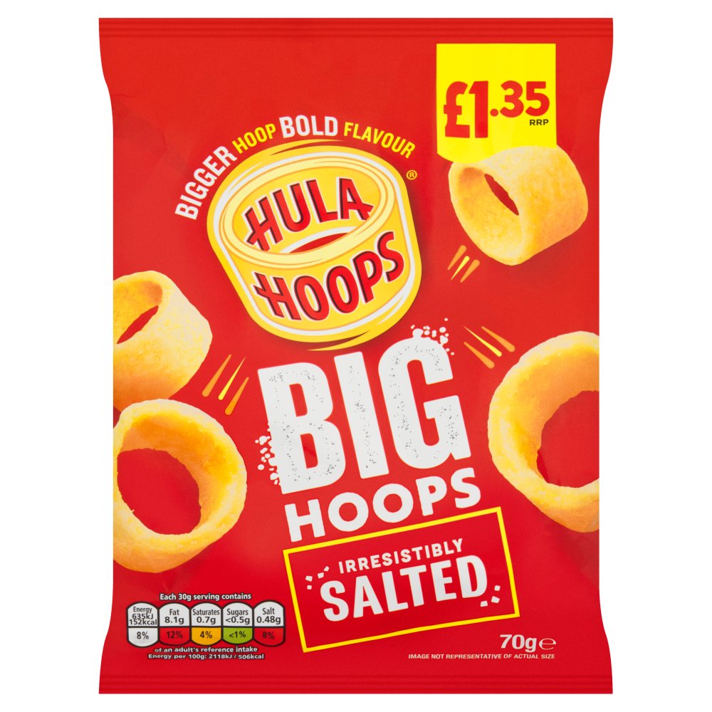Hula Hoops Big Hoops Salted Crisps 70g, 70g × 20 × 1