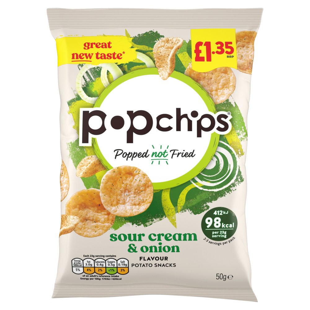 popchips Sour Cream & Onion Crisps 50g,   50g × 16 × 1