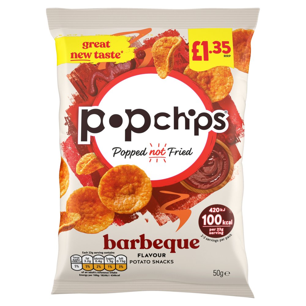 popchips Barbeque Crisps 50g,   50g × 16 × 1