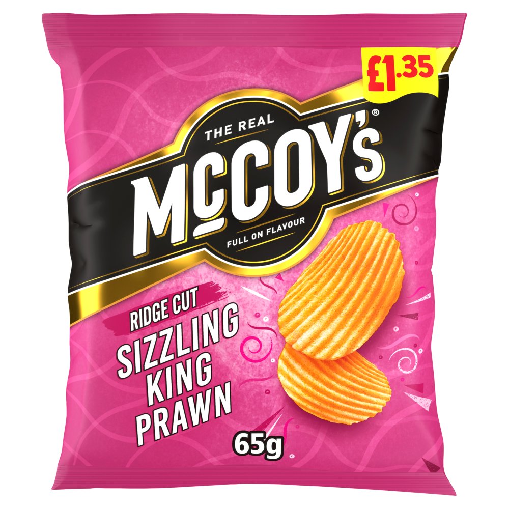 McCoy’s Sizzling King Prawn Crisps 65g,   65g × 20 × 1