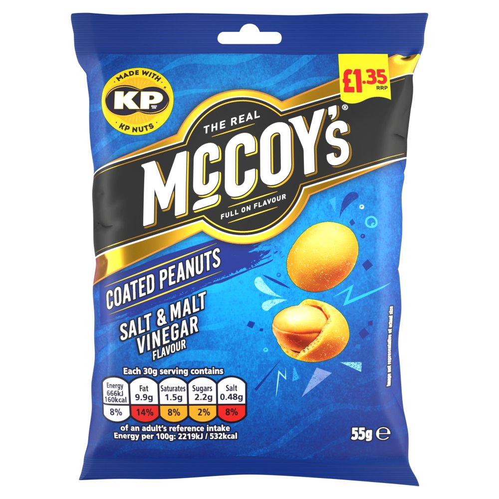 McCoy’s Coated Peanuts Salt & Malt Vinegar 55g,   55g × 16 × 1