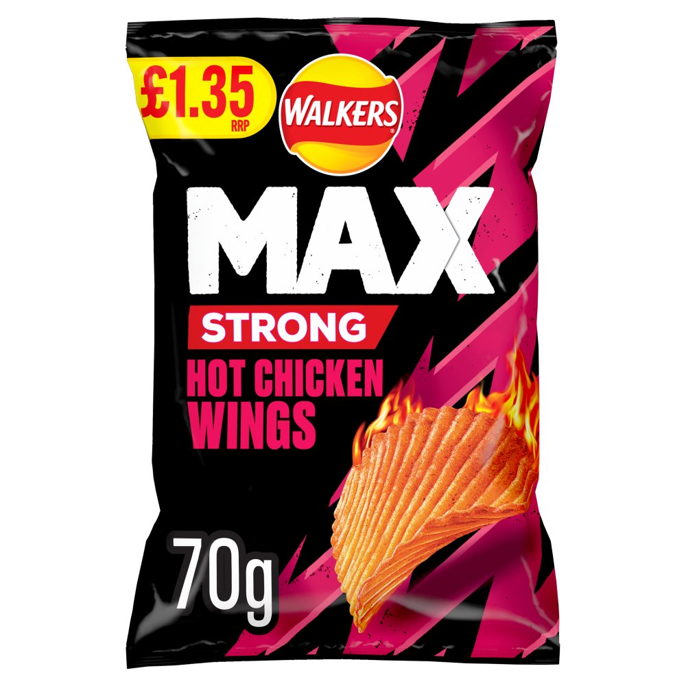 Walkers Max Strong Hot Chicken Wings Crisps 70g RRP 70g × 15 × 1